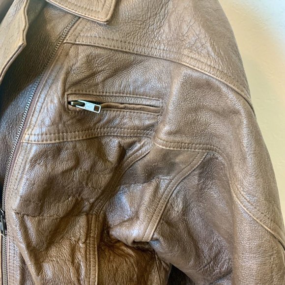 Distressed brown leather Womens jacket coat SZ Large - Vintage - Picture 5 of 7